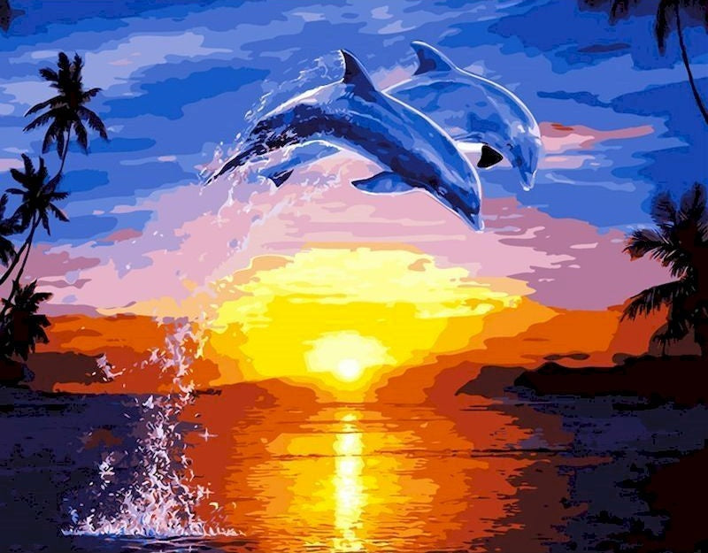Delfines en Puesta del Sol Pintar por Números