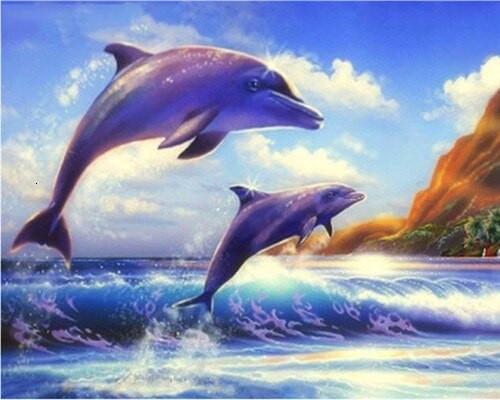 Delfines Morados Saltando del Agua Pintar por Números