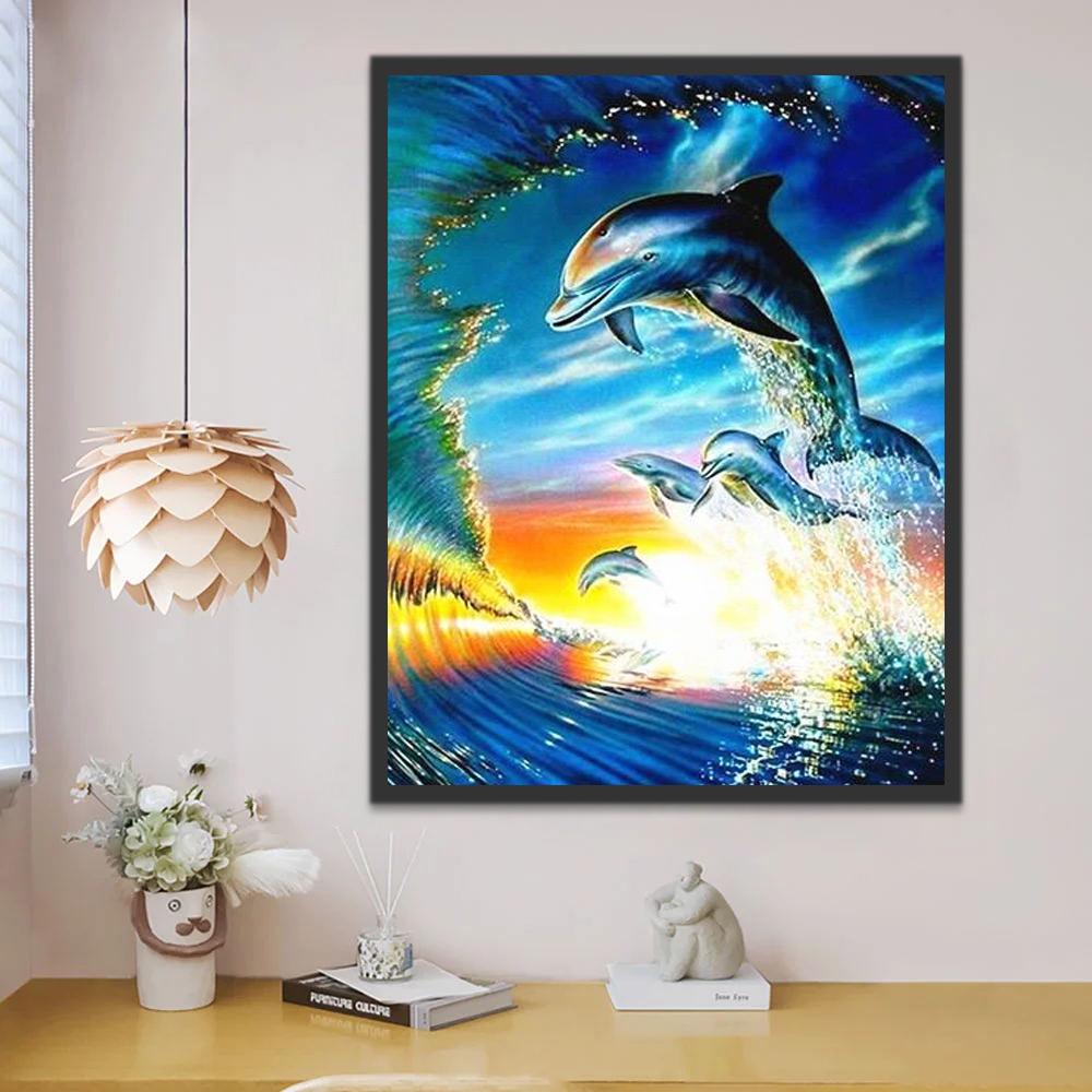 Delfines Saltando de Olas de Mar Pintar por Números