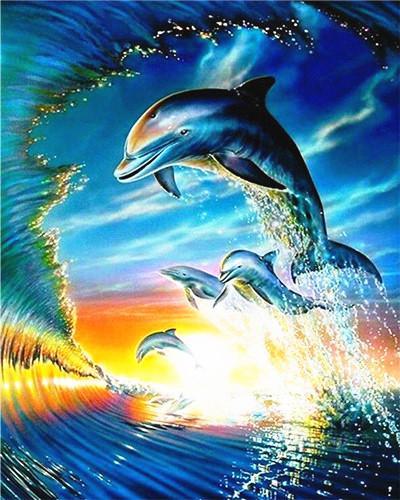Delfines Saltando de Olas de Mar Pintar por Números