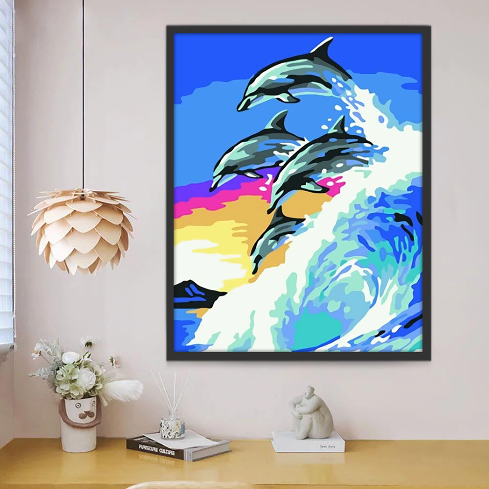 Delfines Saltando en Olas de Mar Pintar por Números