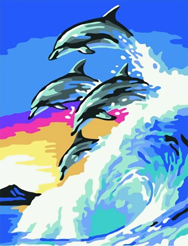 Delfines Saltando en Olas de Mar Pintar por Números