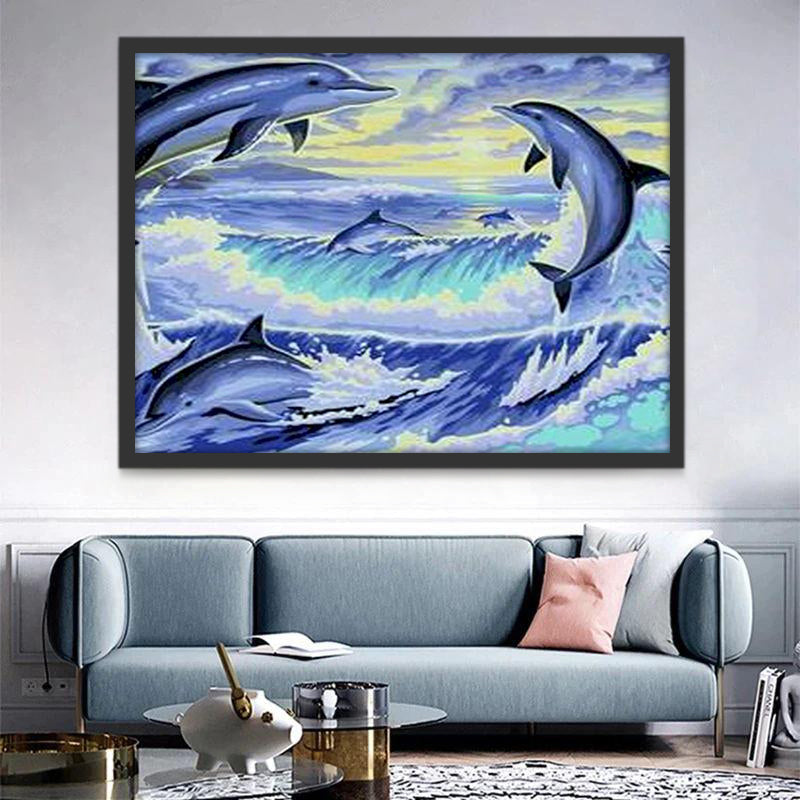 Delfines Saltando en Olas Marinas Pintar por Números