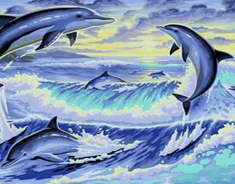 Delfines Saltando en Olas Marinas Pintar por Números