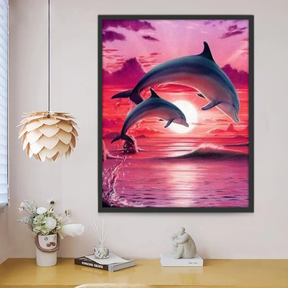 Delfines Saltando en Puesta del Sol Pintar por Números
