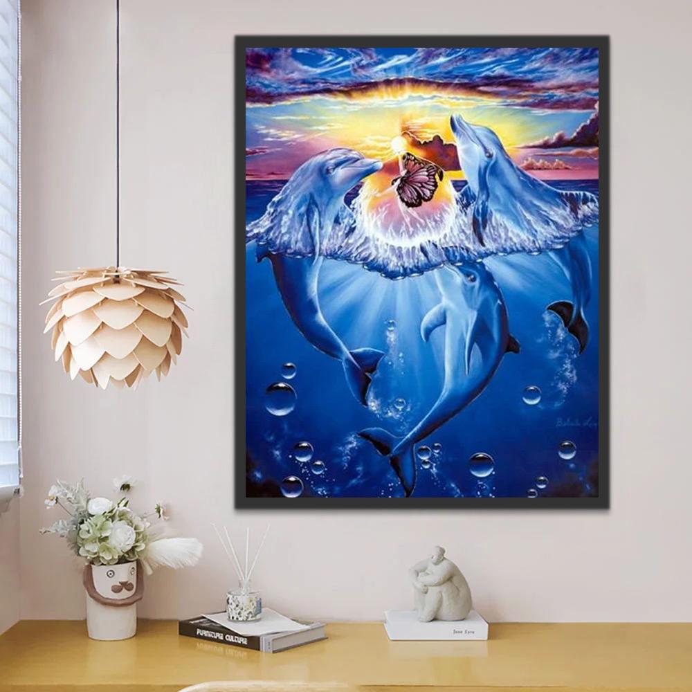 Delfines y Burbujas y Puesta del Sol Pintar por Números