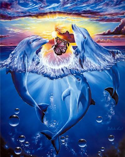 Delfines y Burbujas y Puesta del Sol Pintar por Números