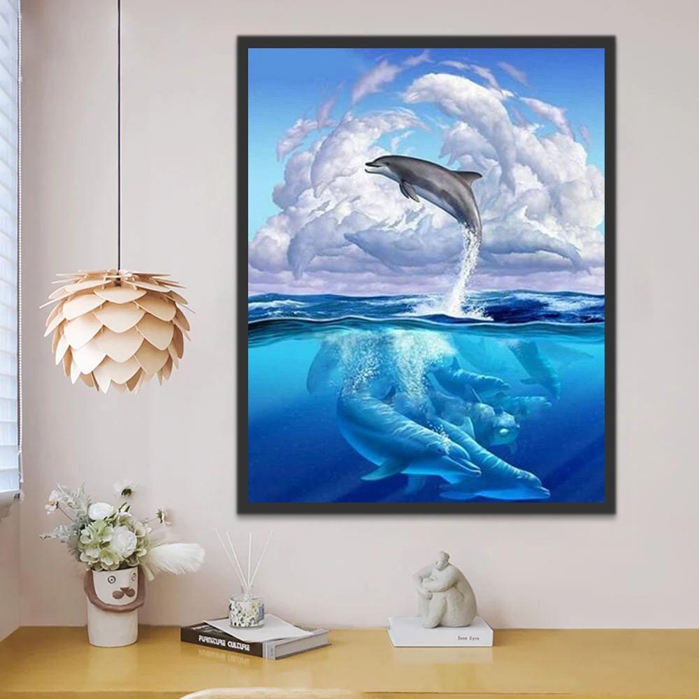 Delfines y Nubes Blancas Pintar por Números