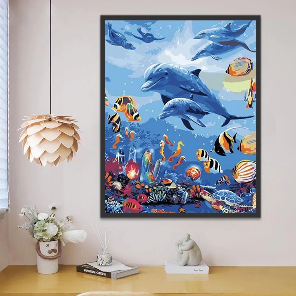 Delfines y Peces en el Fondo Marino Pintar por Números