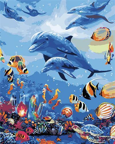 Delfines y Peces en el Fondo Marino Pintar por Números
