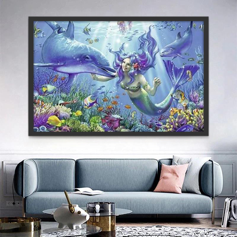 Delfines y Sirena sobre Corales Pintar por Números