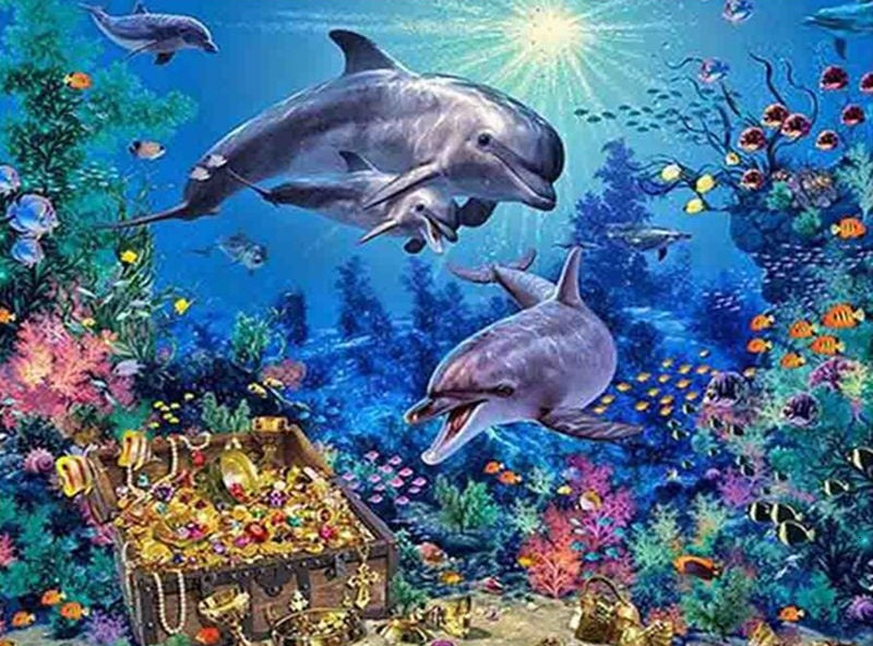 Delfines y Tesoro del Fondo Marino Pintar por Números