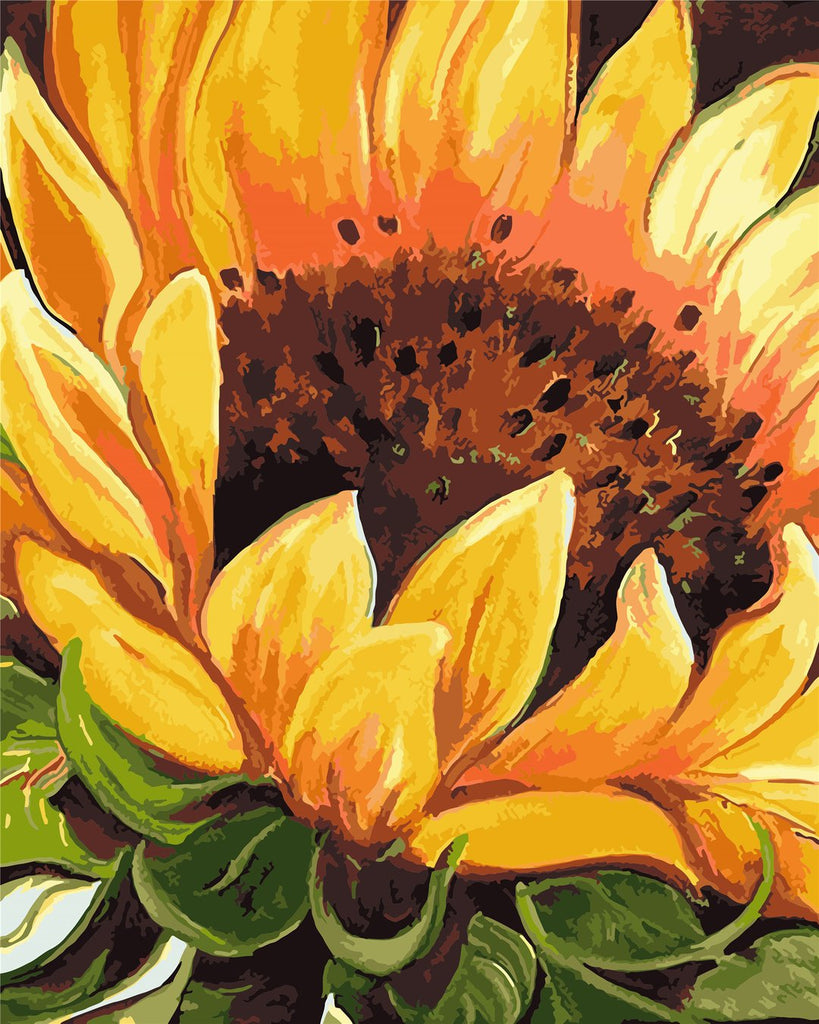 Detalle de Girasol Pintado al Óleo Pintar por Números