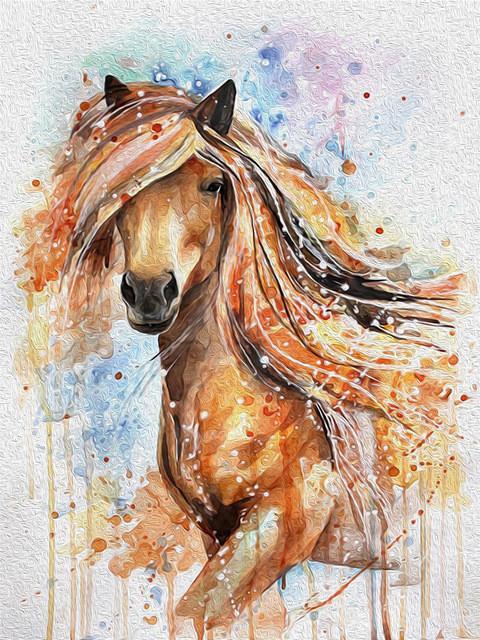 Dibujo de Acuarela de Caballo Anaranjado Pintar por Números