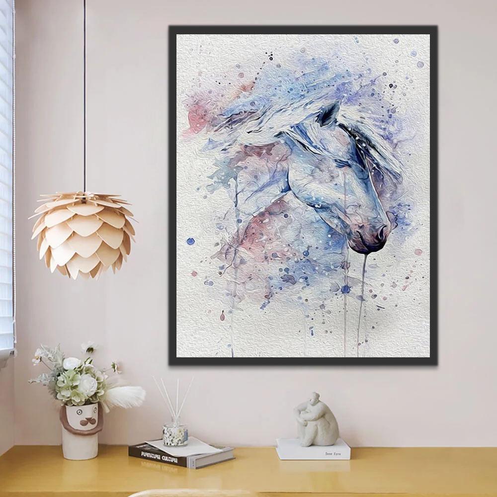 Dibujo de Acuarela de Caballo Azul y Morado Pintar por Números