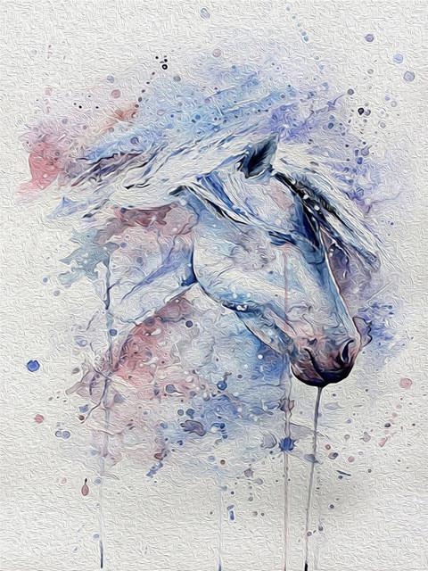 Dibujo de Acuarela de Caballo Azul y Morado Pintar por Números