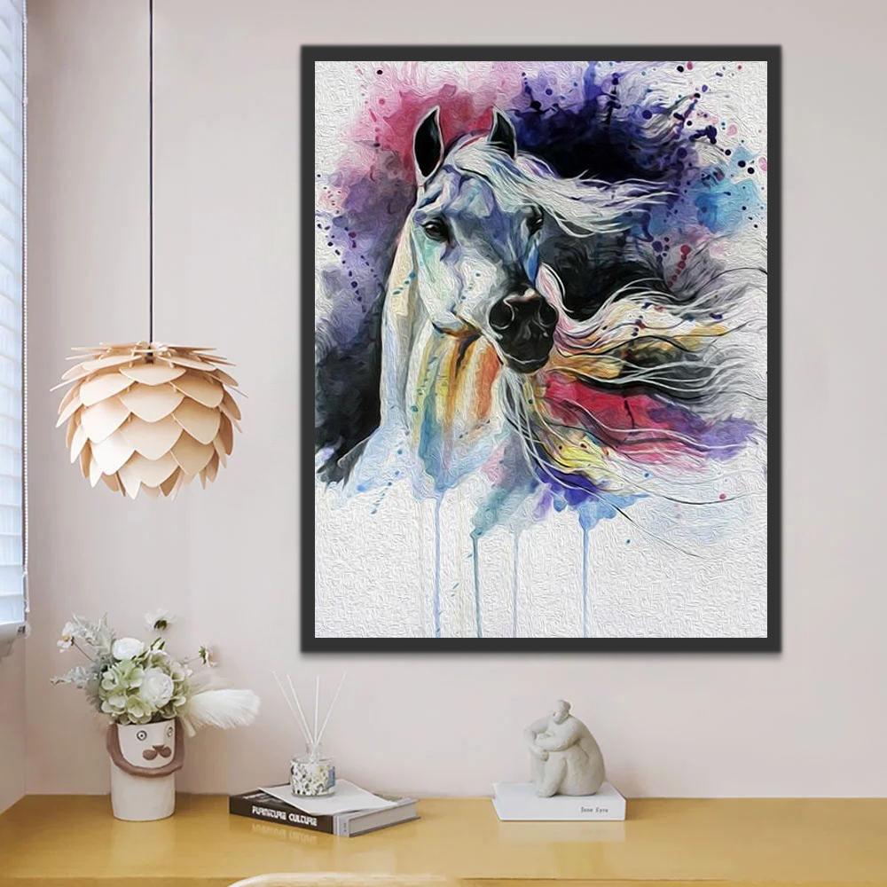 Dibujo de Acuarela de Caballo Blanco Pintar por Números