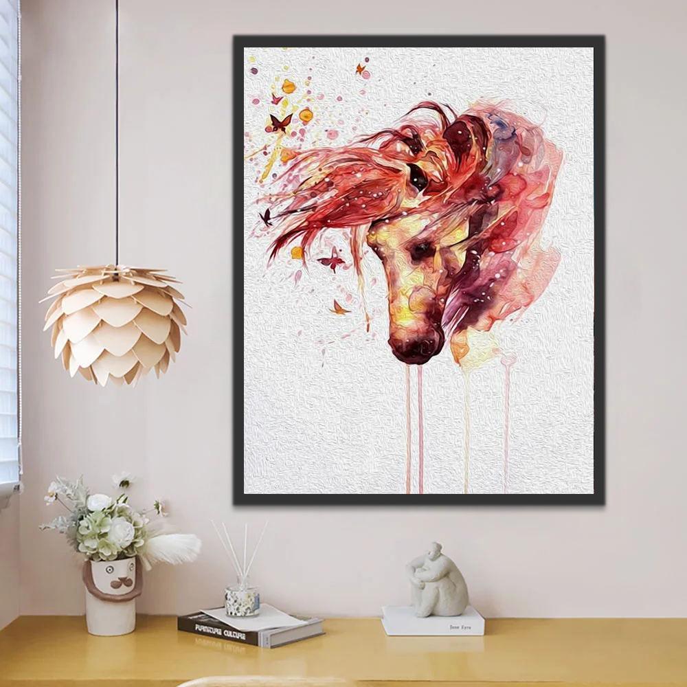 Dibujo de Acuarela de Caballo con Melena Roja Pintar por Números