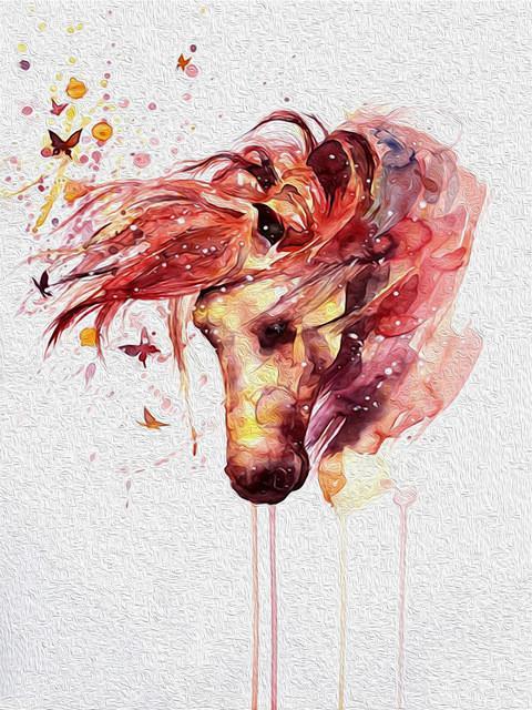 Dibujo de Acuarela de Caballo con Melena Roja Pintar por Números