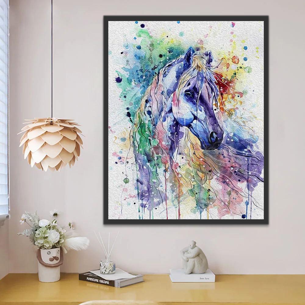 Dibujo de Acuarela de Caballo de Colores de Arco Iris Pintar por Números