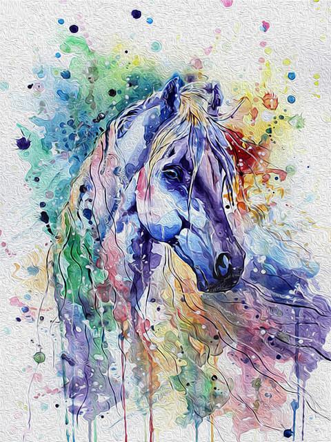Dibujo de Acuarela de Caballo de Colores de Arco Iris Pintar por Números