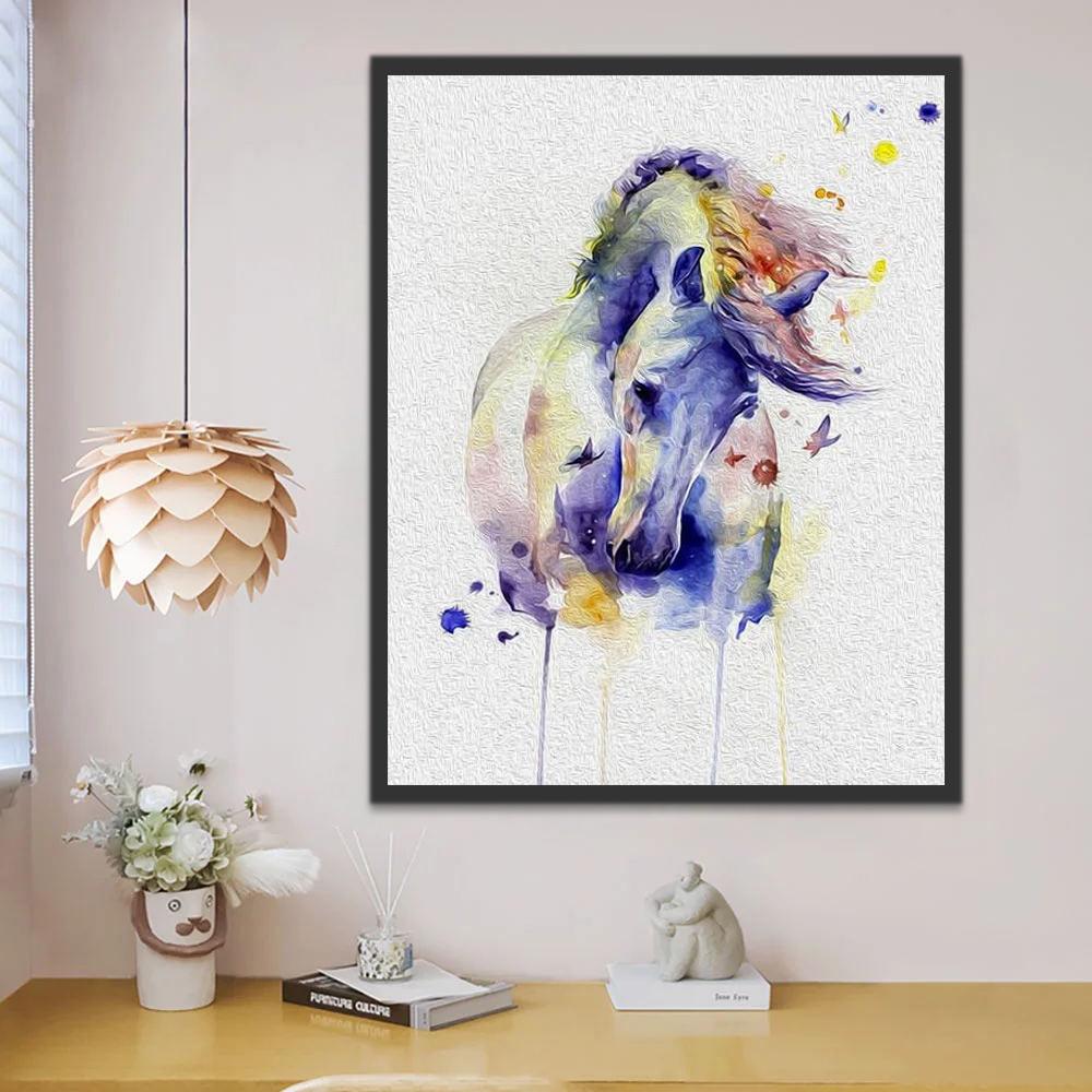 Dibujo de Acuarela de Caballo Morado y Mariposas Pintar por Números