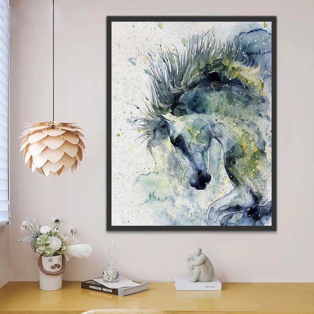 Dibujo de Acuarela de Caballo Verde y Negro Pintar por Números