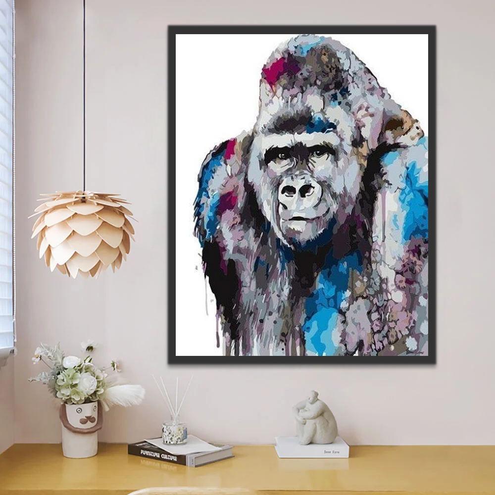 Dibujo de Acuarela de Chimpancé con Color Azul Pintar por Números