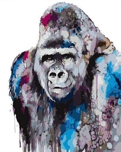Dibujo de Acuarela de Chimpancé con Color Azul Pintar por Números