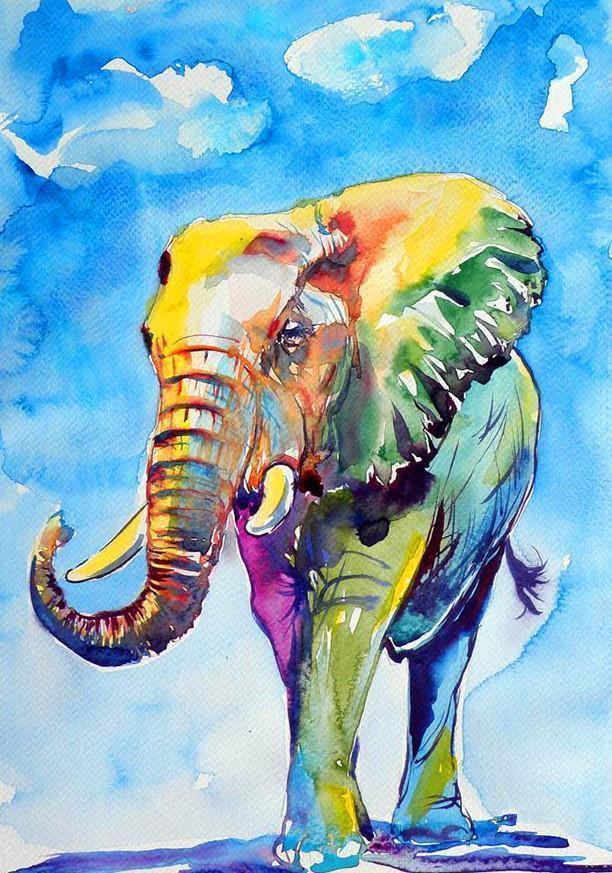 Dibujo de Acuarela de Elefante Pintar por Números