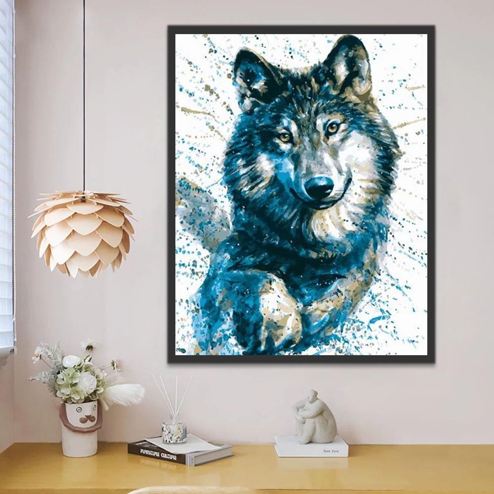 Dibujo de Acuarela de Lobo Azul Lindo Pintar por Números