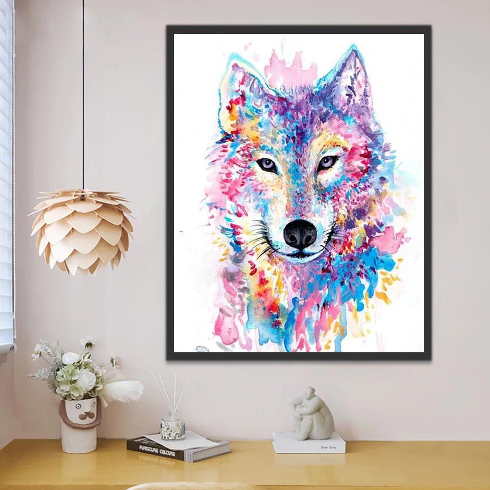 Dibujo de Acuarela de Lobo Colorido Pintar por Números