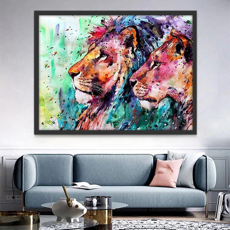 Dibujo de Acuarela de Pareja de Leones Pintar por Números