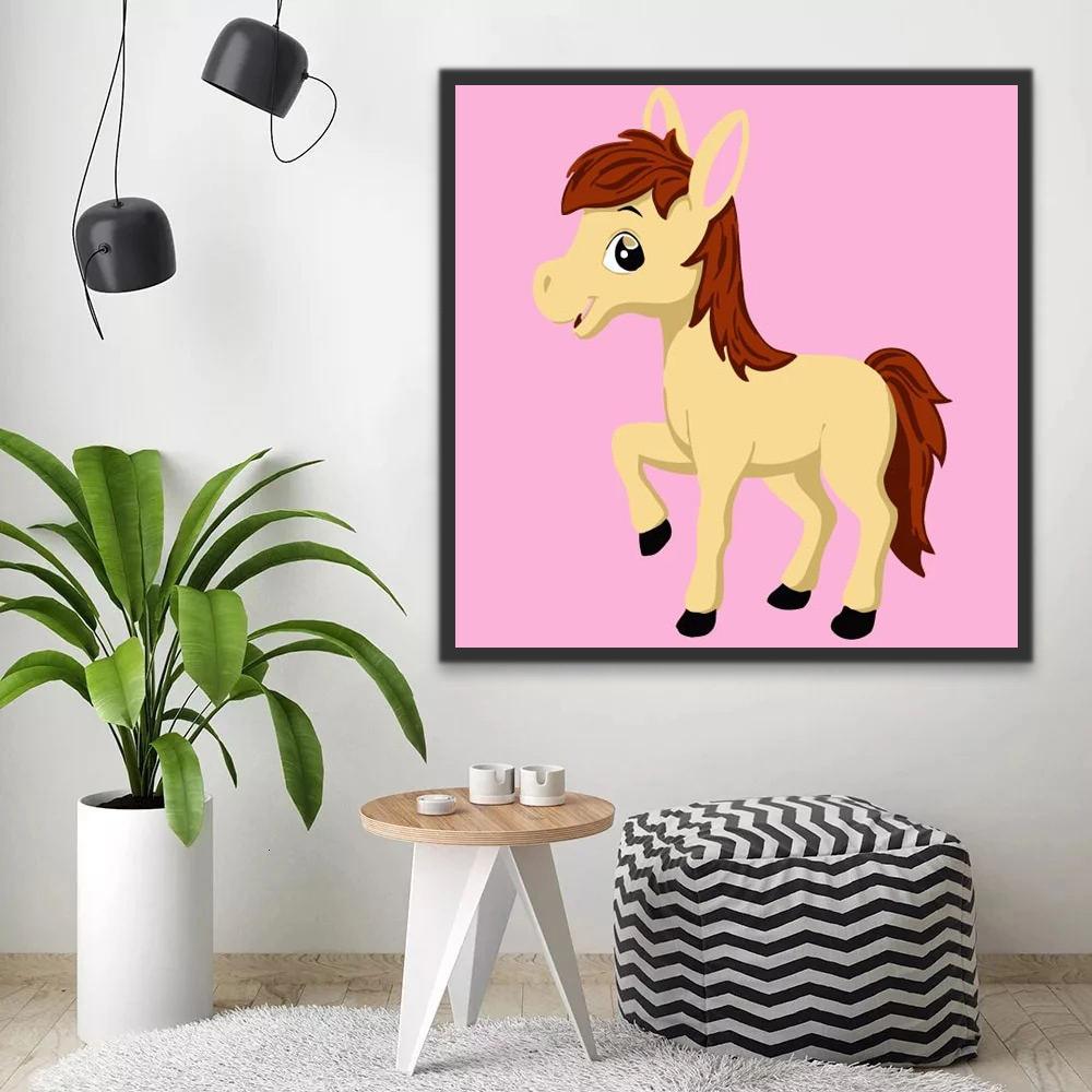 Dibujo de Caballo con Melena Marrón Pintar por Números Niños
