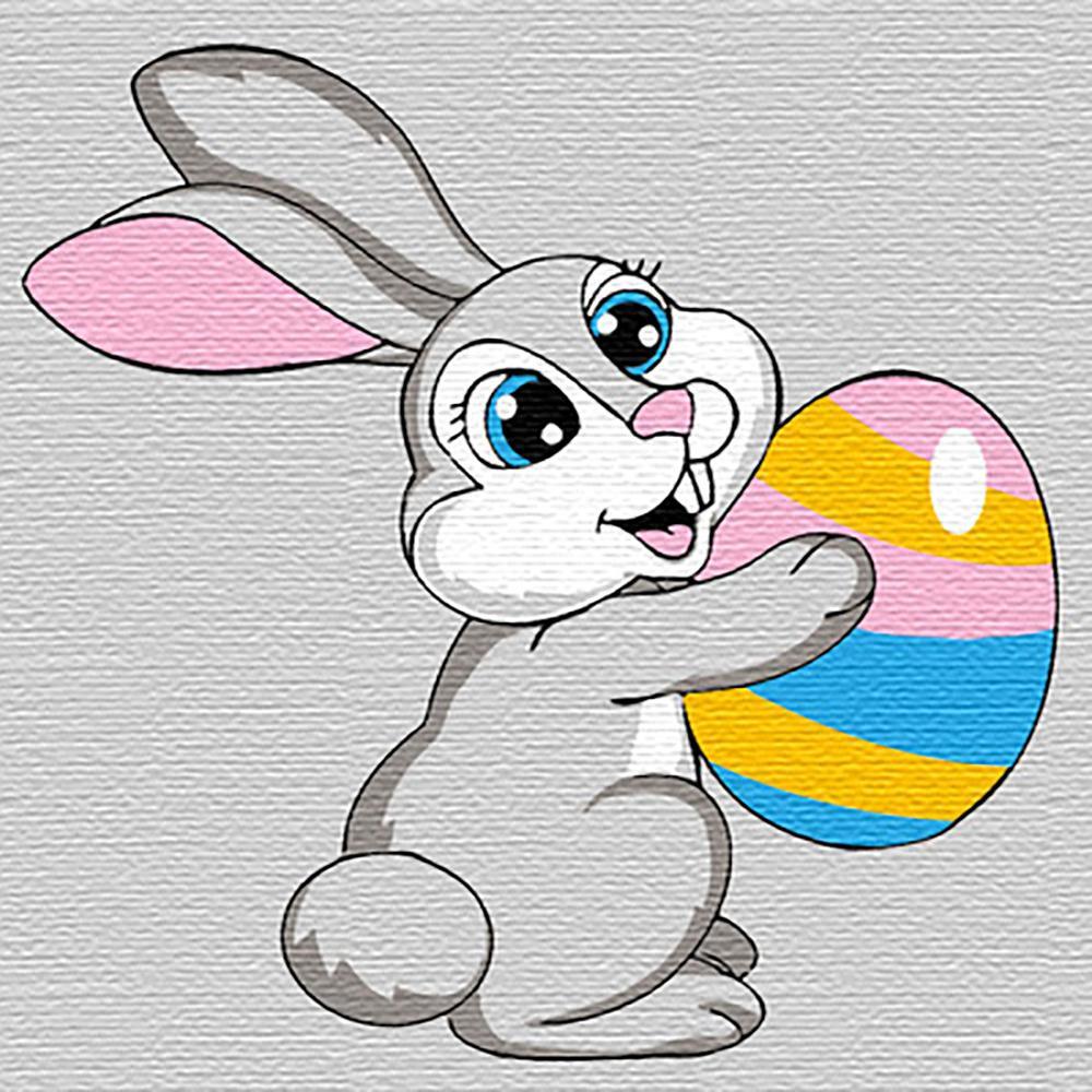 Dibujo de Conejo y Huevo de Pascua en el Fondo Gris Pintar por Números Niños