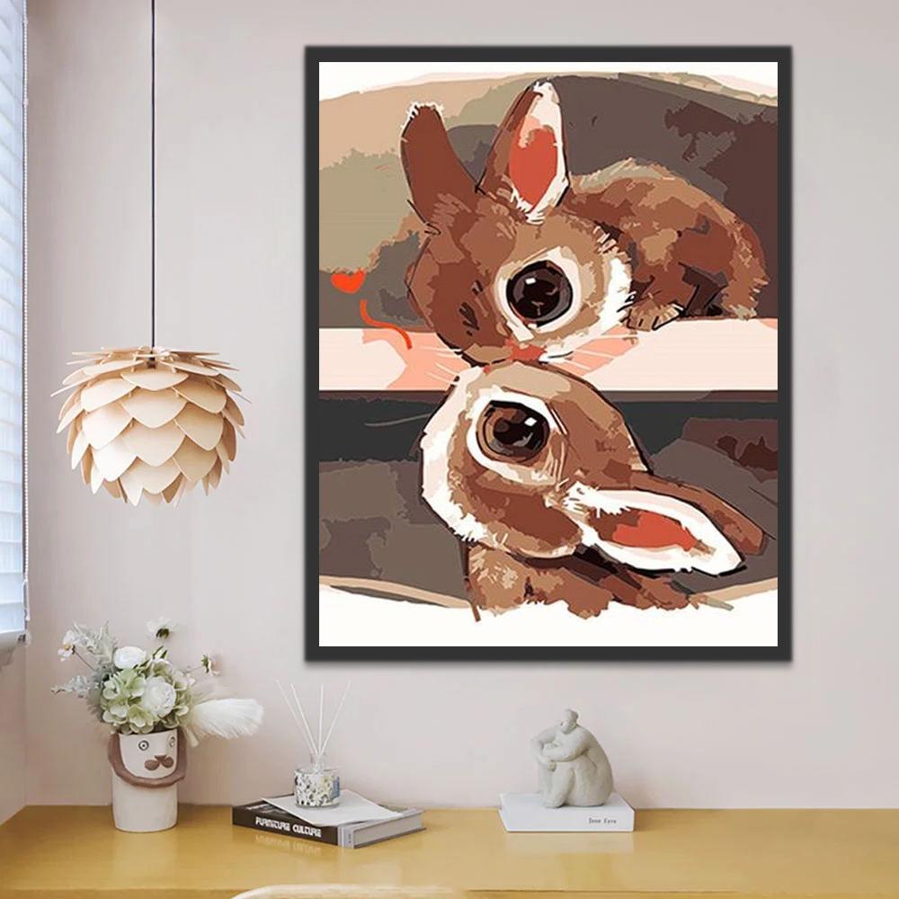 Dibujo de Conejos Lindos Besándose en Amor Pintar por Números