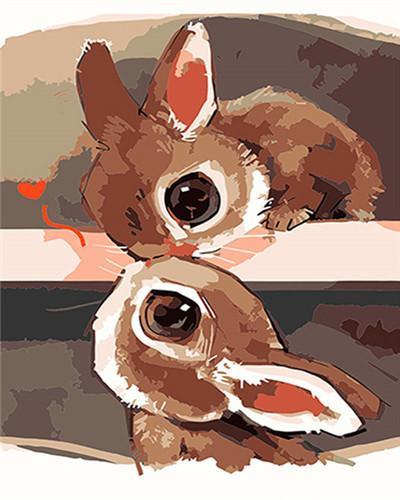 Dibujo de Conejos Lindos Besándose en Amor Pintar por Números