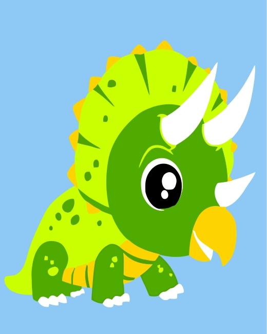 Dibujo de Dinosaurio Verde Adorable con Cuernos Pintar por Números Niños