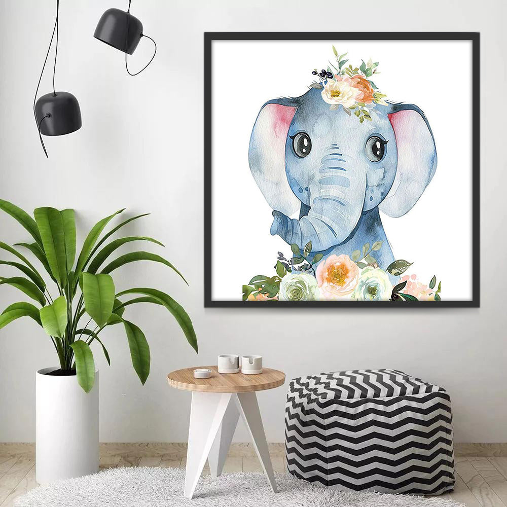 Dibujo de Elefante y Flores Pintar por Números