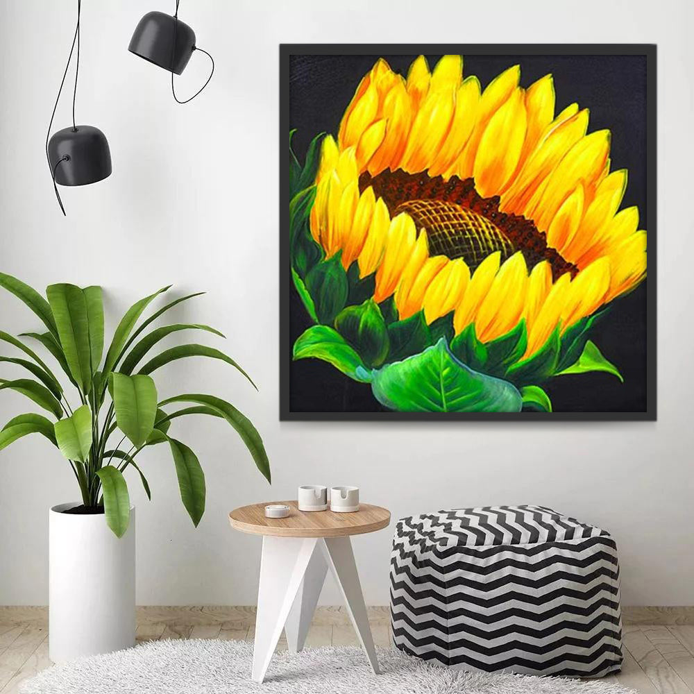 Dibujo de Girasol en el Fondo Negro Pintar por Números