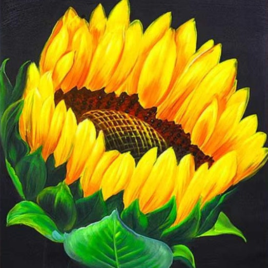 Dibujo de Girasol en el Fondo Negro Pintar por Números