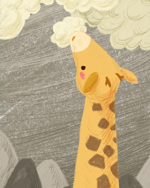 Dibujo de Jirafa Linda Comiendo Nubes Pintar por Números Niños