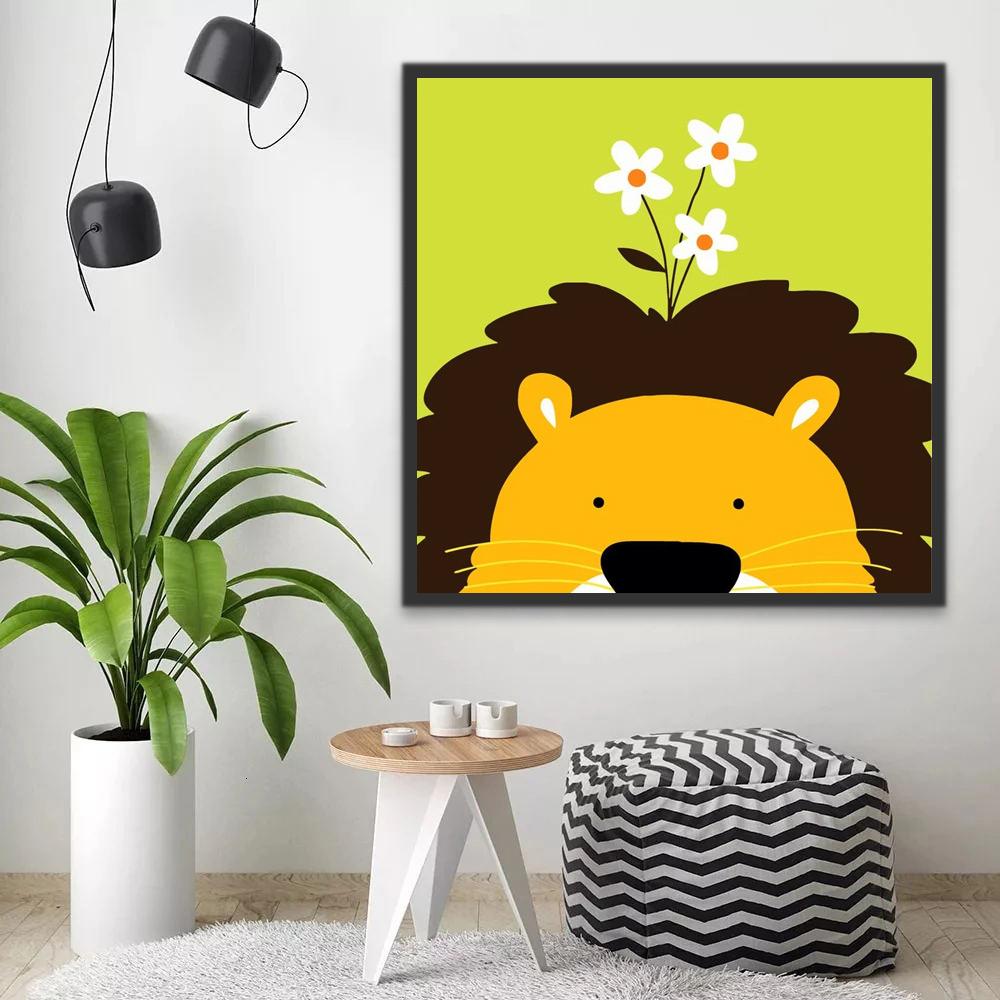 Dibujo de León Lindo y Flores Pintar por Números Niños
