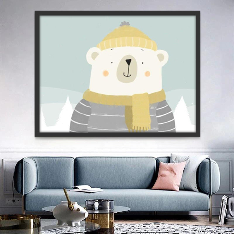 Dibujo de Oso Polar con Gorro y Bufanda y Ropa Pintar por Números