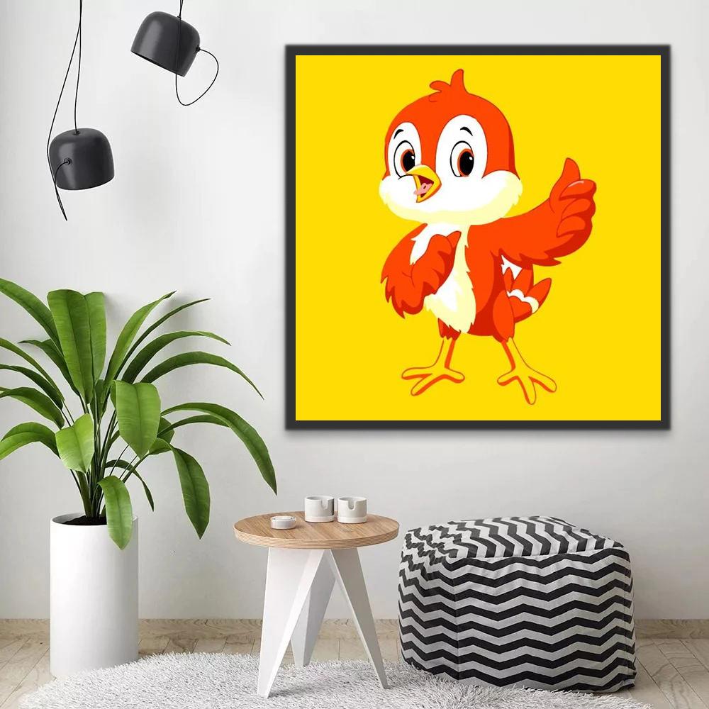 Dibujo de Pajarito Lindo y Fondo Amarillo Pintar por Números Niños