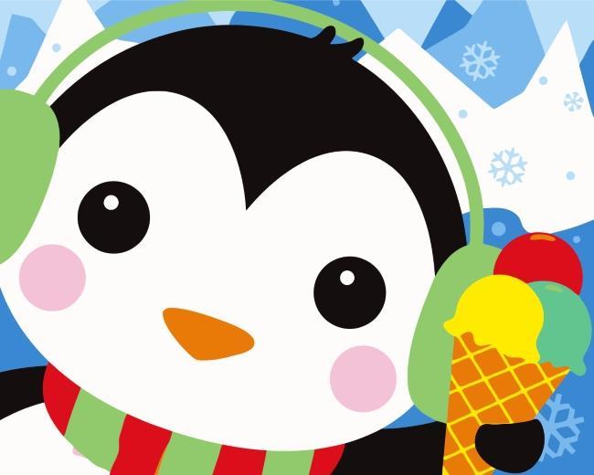 Dibujo de Pingüino Adorable con Helado y Bufanda Pintar por Números Niños