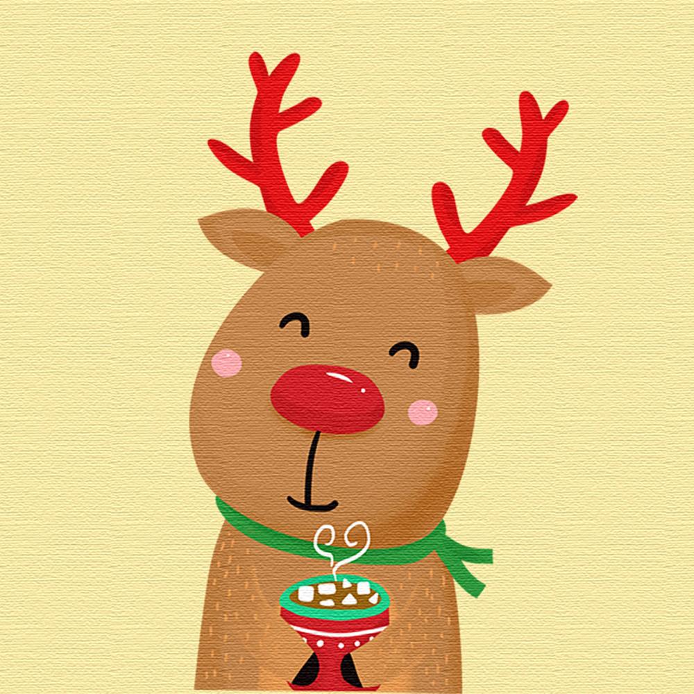 Dibujo de Reno de Navidad Adorable con Café en la Mano Pintar por Números Niños
