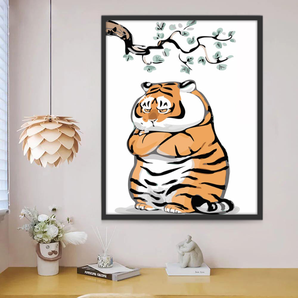 Dibujo de Tigre Bajo Rama de Árbol Pintar por Números