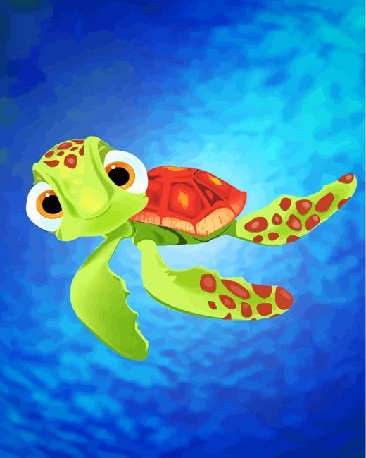 Dibujo de Tortuga Marina Linda Verde en el Mar Pintar por Números Niños