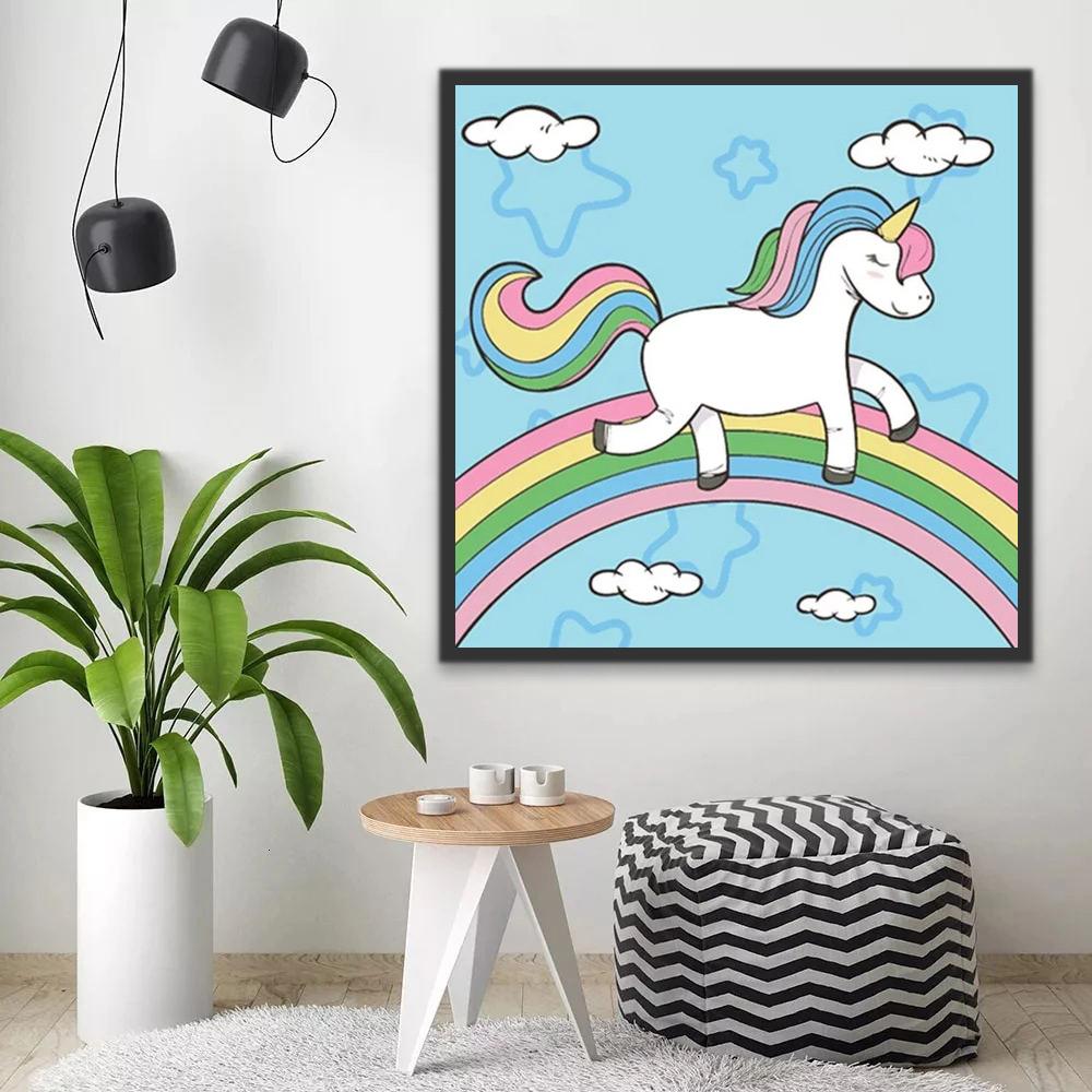 Dibujo de Unicornio Caminando sobre Arco Iris Pintar por Números Niños